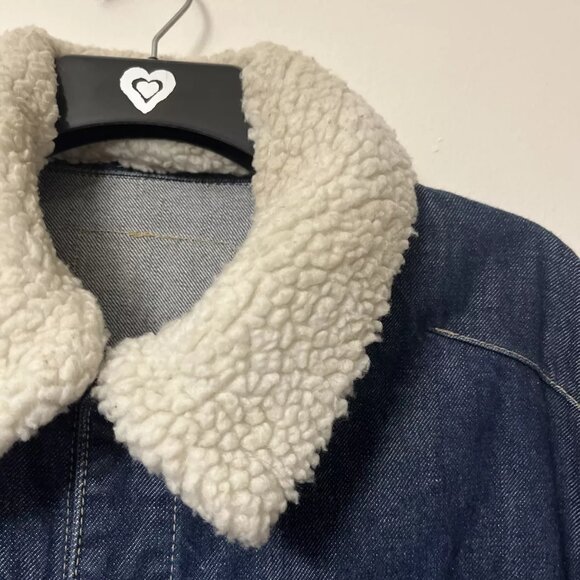 Levis Denim Jacket Womens Large Blue Sherpa Collar Trucker Snap Engineered VTG - Picture 7 of 12